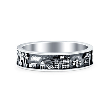 Village Oxidized Band Solid 925 Sterling Silver Thumb Ring (5mm)